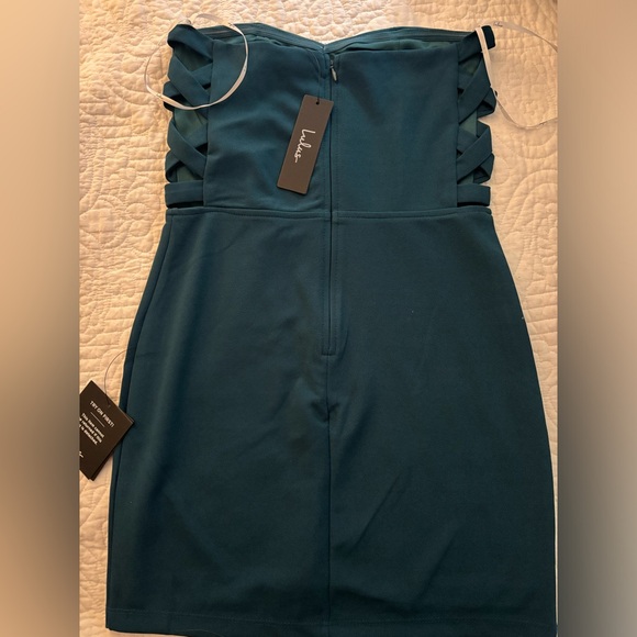 Lulu’s Side of Sultry Teal Strapless Cutout Bodycon Mini Dress - Picture 4 of 4